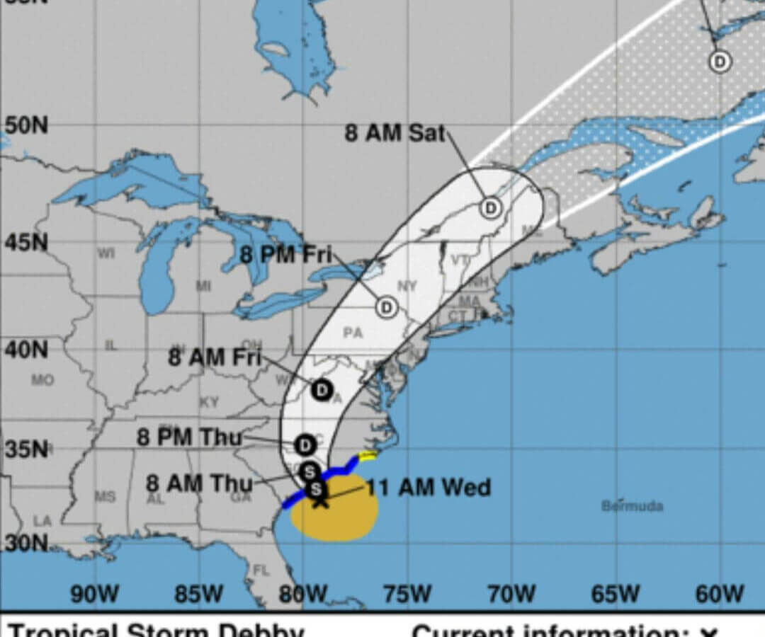 tropical storm debbie weather track